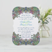 Green Raspberry Blue Damask Einladung (Stehend Vorderseite)