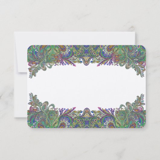 Green Raspberry Blue Damask Einladung (Rückseite)