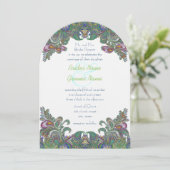 Green Raspberry Blue Damask Einladung (Stehend Vorderseite)
