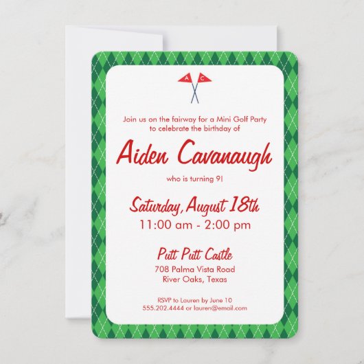 Green Raute Mini Golf Kindergeburtstag Einladungen (Vorderseite)