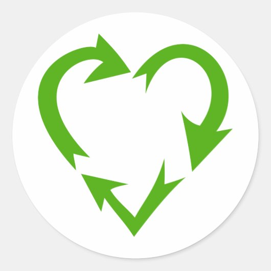 Green Recycle Heart Runder Aufkleber (Vorderseite)