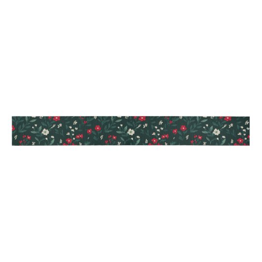 Green red and white Christmas flowers Ripsband (Vorderseite)
