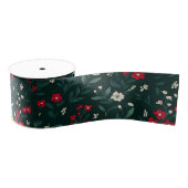 Green red and white Christmas flowers Ripsband (Spule)