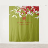 Green & Red Bamboo Blätter Chinesischer Hochzeitst Wandteppich (Vorderseite)