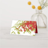 Green Red Bamboo Blätter Double Xi Chinesisch Hoch Platzkarte (Rückseite)