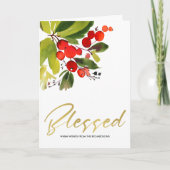 GREEN RED BERRIES WATERCOLOR CHRISTMAS BLESSED KARTE (Vorderseite)