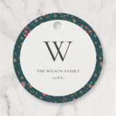 Green Red Berry Christmas Floral Pattern Monogram Geschenkanhänger (Vorderseite)