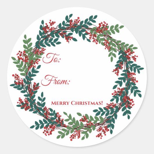 Green Red Berry Wreath Weihnachtsgeschenk Sticker (Vorderseite)