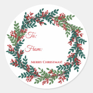 Green Red Berry Wreath Weihnachtsgeschenk Sticker