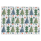 Green Red Blue Christmas Trees Große Geschenktüte (Rückseite)