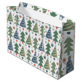 Green Red Blue Christmas Trees Große Geschenktüte (Rückseite Schrägansicht)