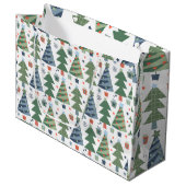 Green Red Blue Christmas Trees Große Geschenktüte (Vorderseite Schrägansicht)