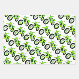 Green, Red, Blue Dirt Bike Motorrad Geschenkpapier Set
