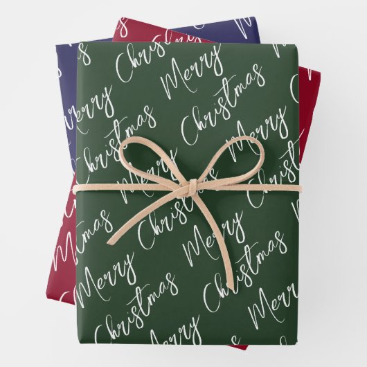 Green Red Blue Elegant Script Merry Christmas Geschenkpapier Set (Beispiel)