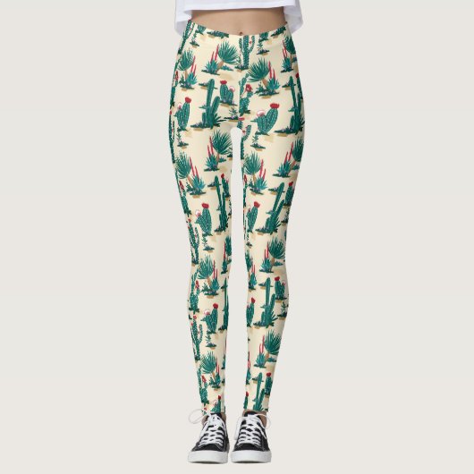 Green & Red Cactus Pattern Leggings (Vorderseite)