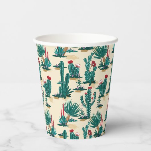 Green & Red Cactus Pattern Pappbecher (Rückseite)