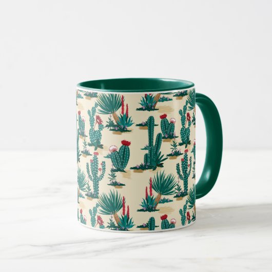 Green & Red Cactus Pattern Tasse (VorderseiteRechts)