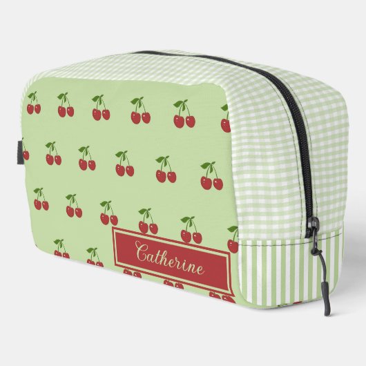 Green & Red Cherry Gingham Pattern Simple Fruit Waschbeutel (Rechte Ecke)