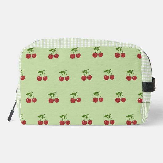 Green & Red Cherry Gingham Pattern Simple Fruit Waschbeutel (Rückseite)
