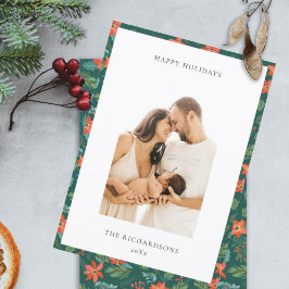 Green Red Christmas Floral Pattern Foto Happy Feiertagskarte