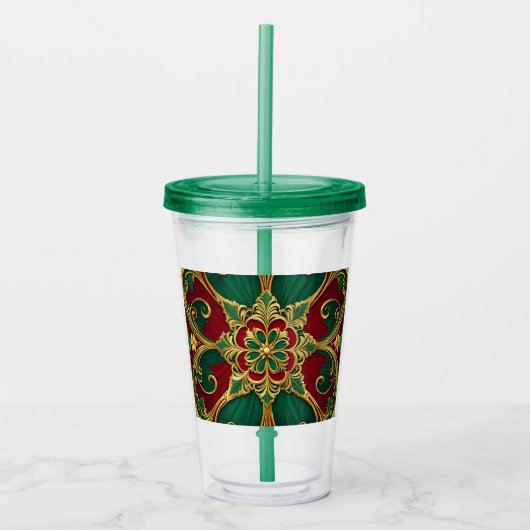 Green Red Christmas Holiday Acrylic Tumbler Acryltrinkbecher (Vorderseite)