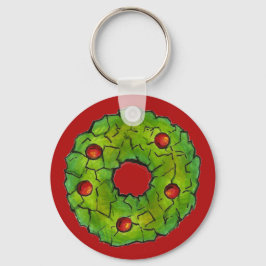 Green Red Christmas Holly Wreath Cookie Holiday Schlüsselanhänger
