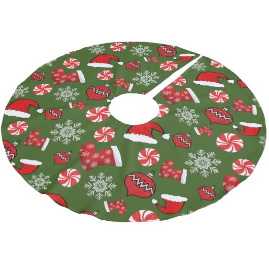 Green Red Christmas Pattern Polyester Weihnachtsbaumdecke (Schrägansicht)