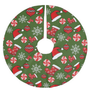 Green Red Christmas Pattern Polyester Weihnachtsbaumdecke