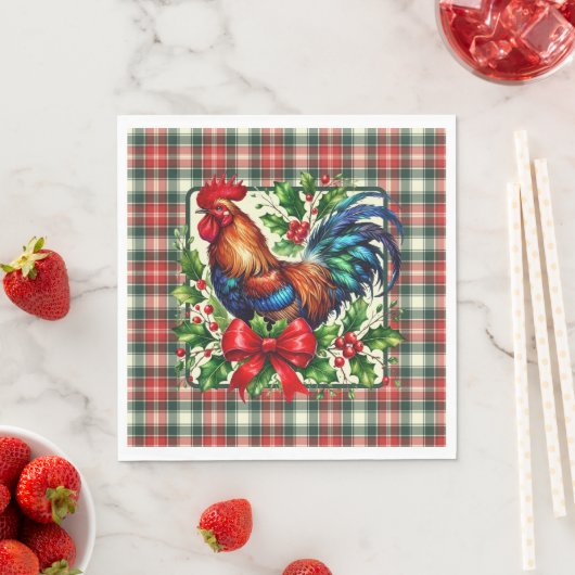 Green Red Christmas Rooster Serviette (Beispiel)