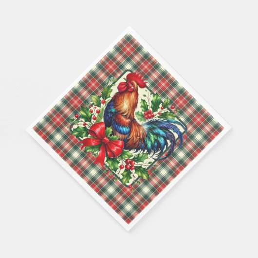 Green Red Christmas Rooster Serviette (Ecke)