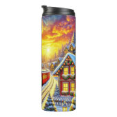 Green Red Christmas Train Village Sunset Thermosbecher (Nach rechts gedreht)