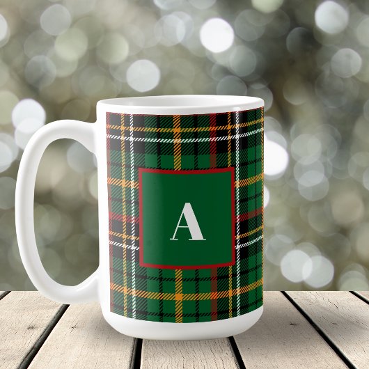 Green Red Classic Christmas Kariert Monogram Initi Kaffeetasse