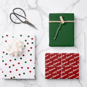 Green Red Confetti Polka Dot Frohe Weihnachten Geschenkpapier Set
