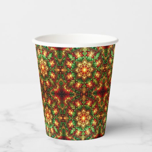 Green Red Decorative Christmas Holiday Paper Cups Pappbecher (Vorderseite)