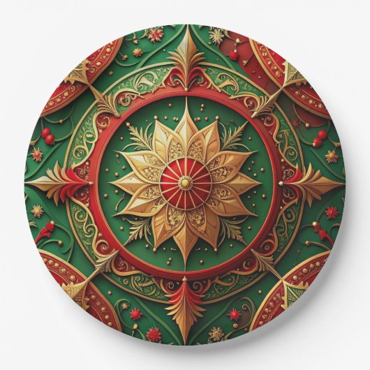 Green Red Decorative Christmas Holiday Paper Plate Pappteller (Vorderseite)