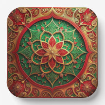 Green Red Decorative Christmas Holiday Paper Plate