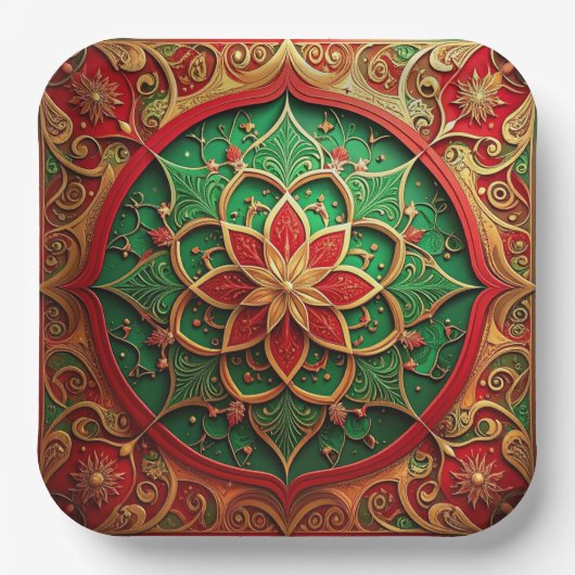 Green Red Decorative Christmas Holiday Paper Plate Pappteller (Vorderseite)