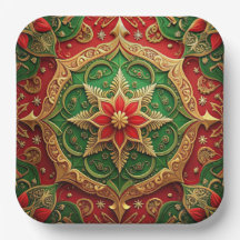 Green Red Decorative Christmas Holiday Paper Plate