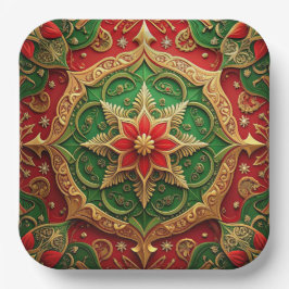 Green Red Decorative Christmas Holiday Paper Plate Pappteller