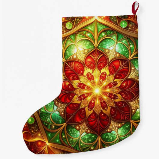 Green Red Decorative Christmas Holiday Stocking Großer Weihnachtsstrumpf (Rückseite)