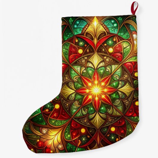 Green Red Decorative Christmas Holiday Stocking Großer Weihnachtsstrumpf (Rückseite)