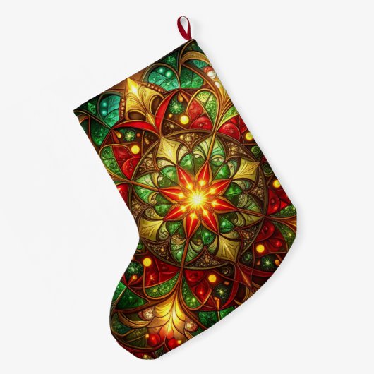 Green Red Decorative Christmas Holiday Stocking Großer Weihnachtsstrumpf (Rückseite (Hängend))