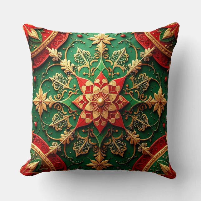 Green Red Decorative Christmas Throw Pillow Kissen (Vorderseite)