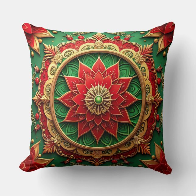 Green Red Decorative Christmas Throw Pillow Kissen (Vorderseite)