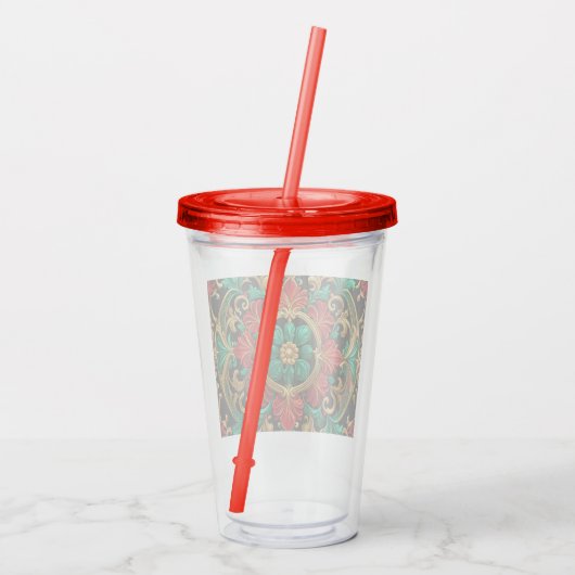 Green Red Decorative Holiday Acrylic Tumbler Acryltrinkbecher (Rückseite)