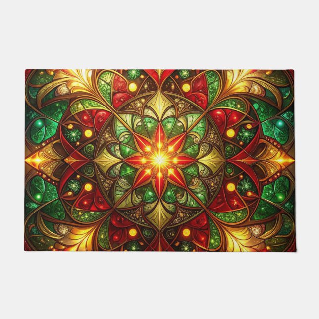 Green Red Decorative Holiday Doormat Fußmatte (Vorderseite)