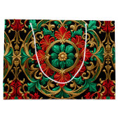Green Red Decorative Holiday Gift Bag Große Geschenktüte (Rückseite)