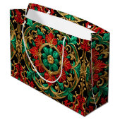 Green Red Decorative Holiday Gift Bag Große Geschenktüte (Rückseite Schrägansicht)