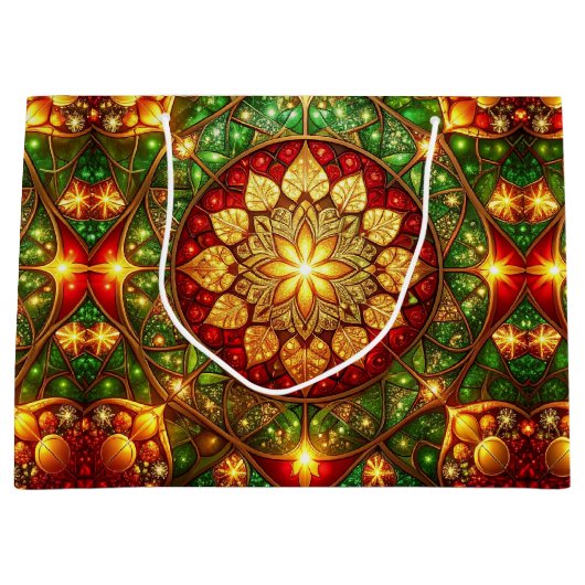 Green Red Decorative Holiday Gift Bag Große Geschenktüte (Vorderseite)