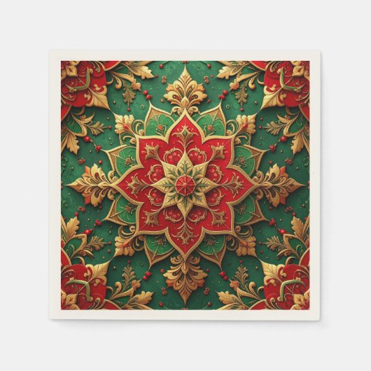 Green Red Decorative Holiday Napkin Serviette (Vorderseite)